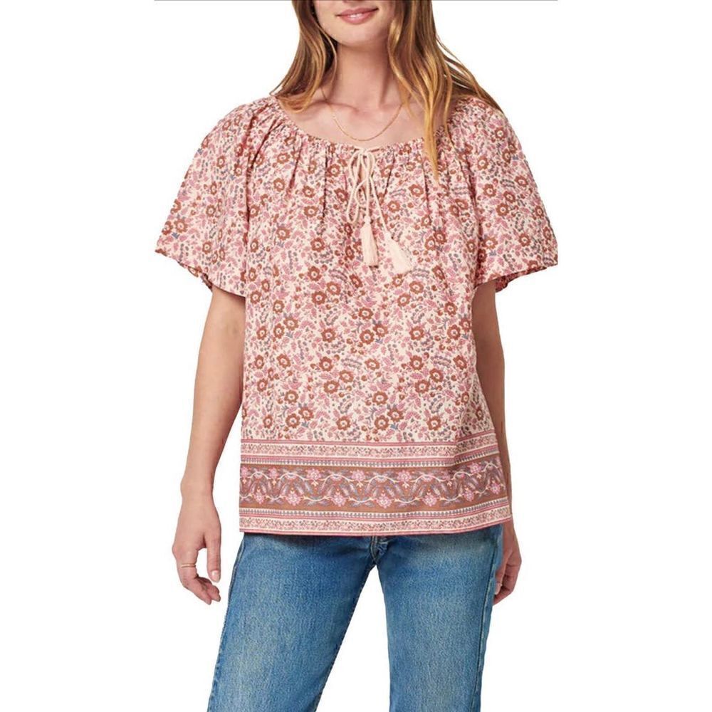 Faherty Organic Cotton Florence Peasant Top in Earth Block Print NWT Size Small